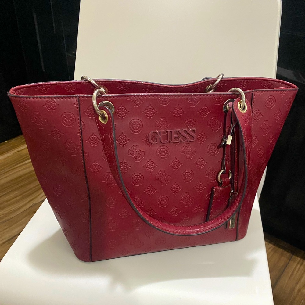 GUESS Kamryn Peony Debossed Logo Tote Bag Red - Picture 2 of 7